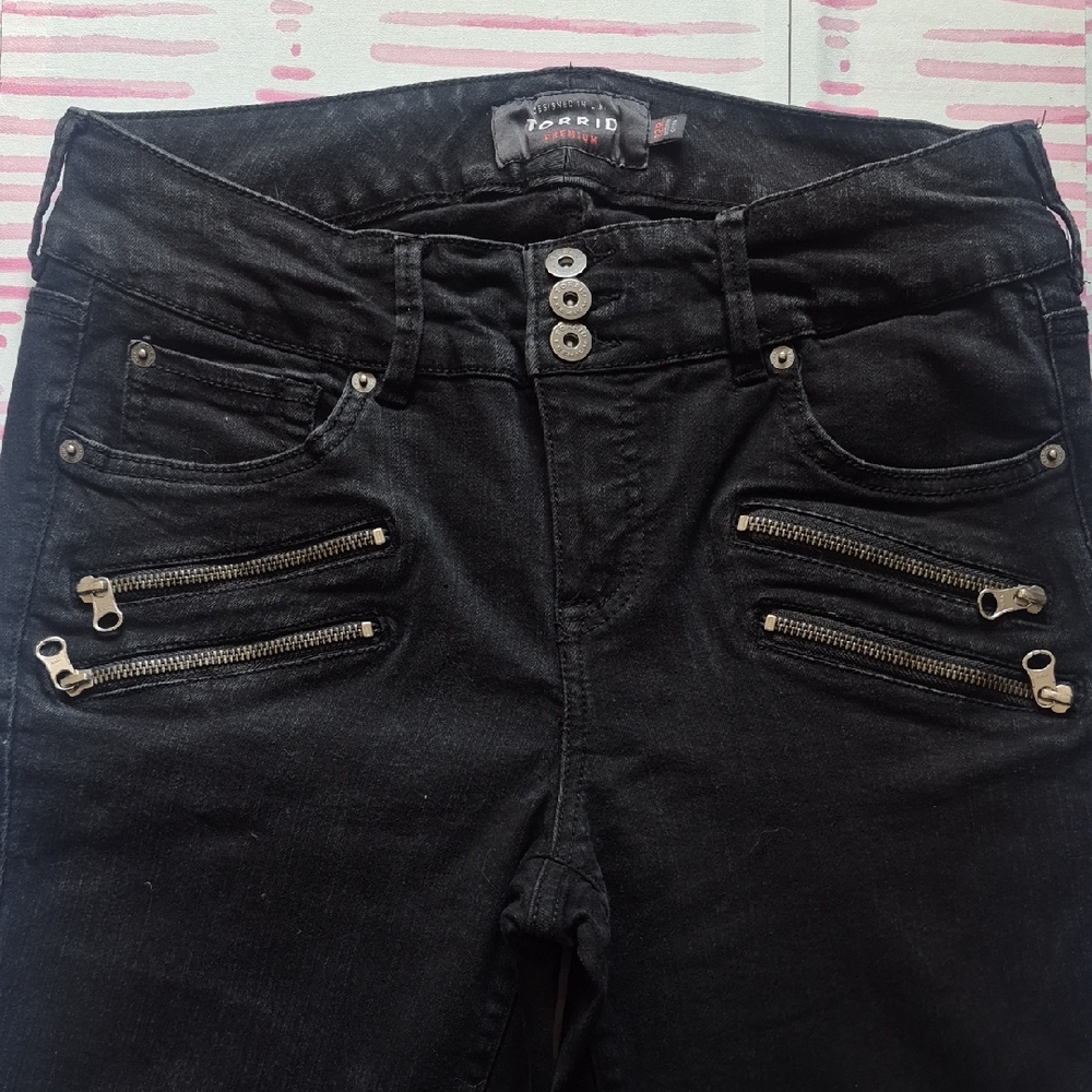 Torrid High Rise Black Jeans with Zipper Details